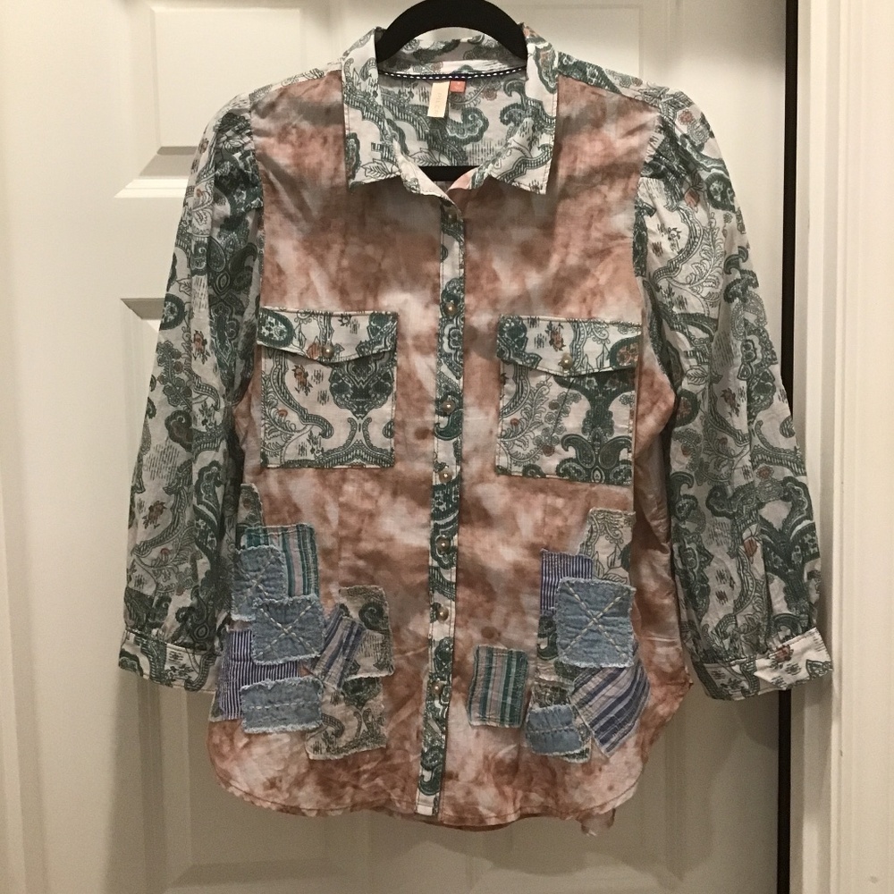 Pilcro Patch Work Puff Sleeve Blouse
